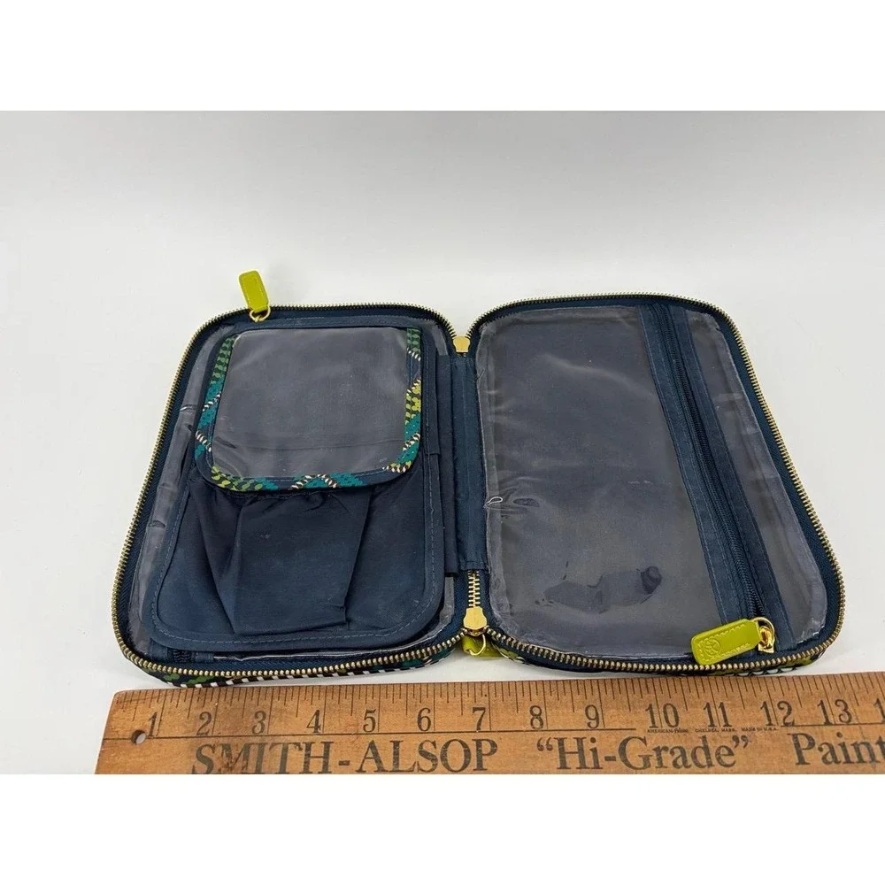 Sonia Kashuk Blue/Teal/Green Cosmetic Case Small Zip Organizer, Plaid Bag Pouch